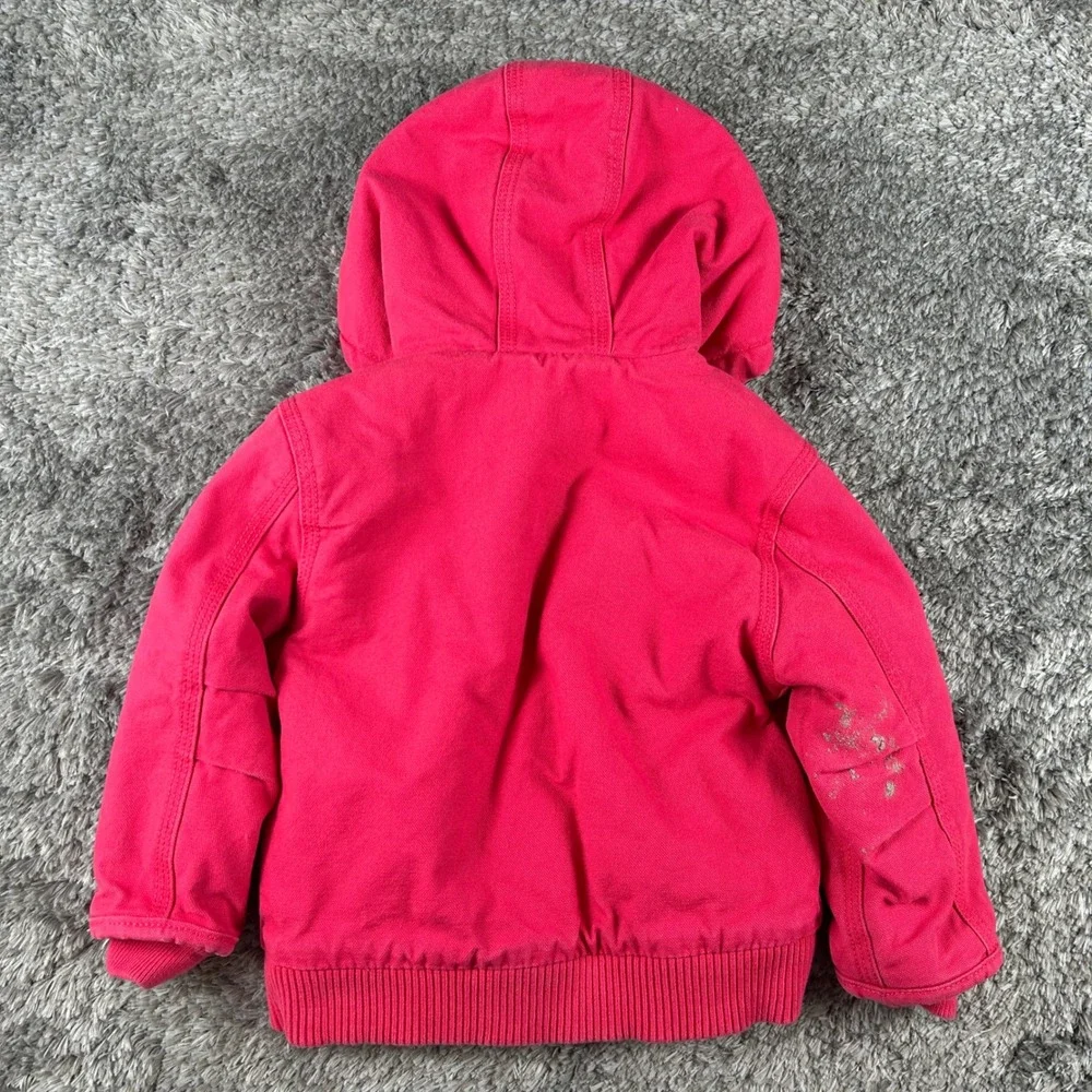 Carhartt‎ Canvas Hooded Jacket Kids 18M Pink Sherpa Lined Active Zip Up Coat